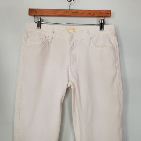 Mother The Dropout Straight Crop Jeans Glass Slipper Wash White Denim Size 27 - Picture 3 of 10